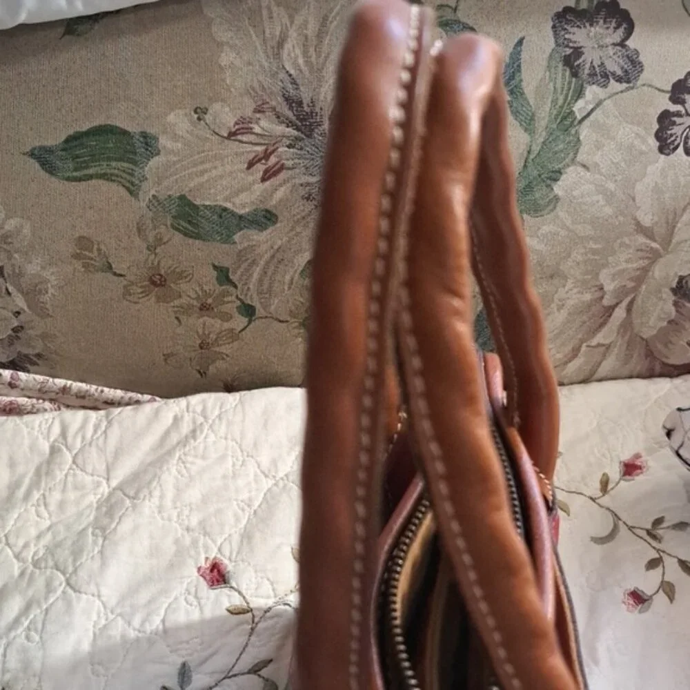 Hand Painted Floral Leather Bag Purse Vintage Zip Top Satchel - Picture 8 of 16